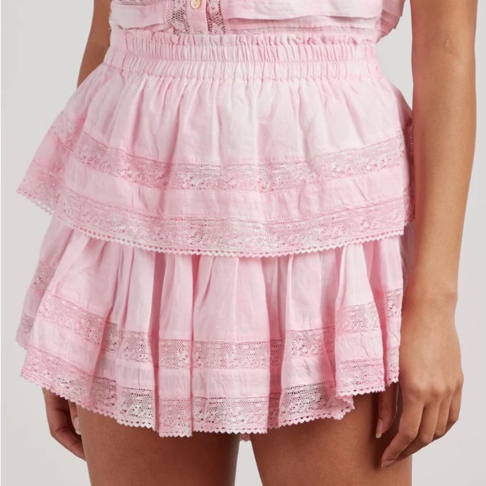 Love shack fancy pink ruffle mini skirt